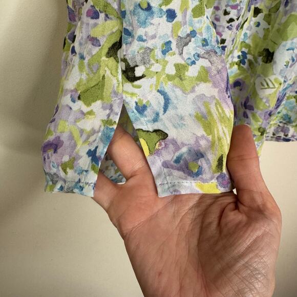 41 Hawthorn Floral Cap Sleeve Top XL NWT Multicolor Round Neck Pleated Blouse - Picture 4 of 8